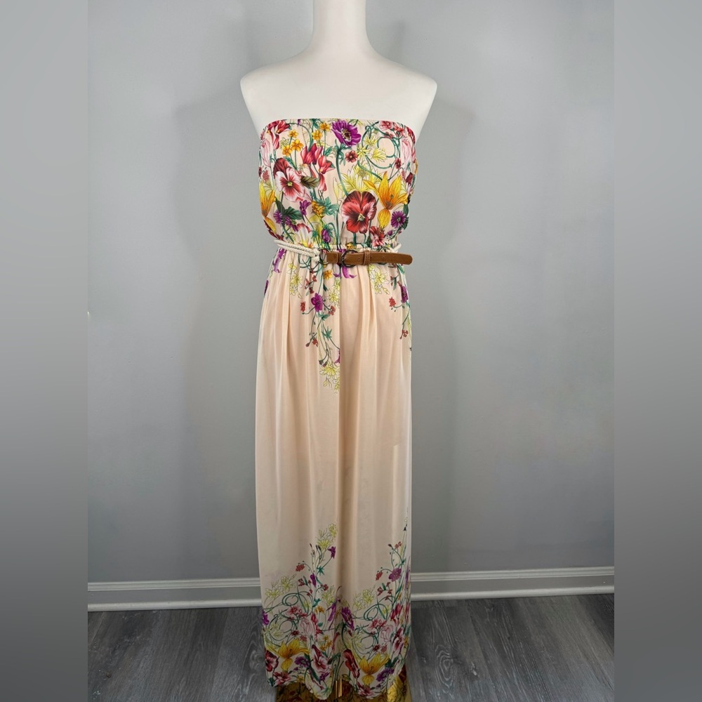 Ya Los Angeles Strapless Floral Midi Maxi Dress Size Large